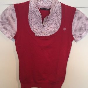 The Limited XS mock scoop neck red polka dot